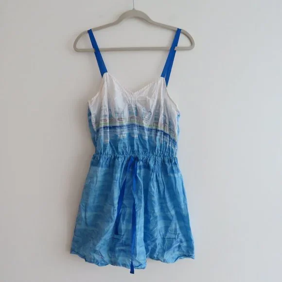 ANTHROPOLOGIE LILKA White Blue Swimming Pool Resort Cotton Dress Cover Up Small - Picture 2 of 13
